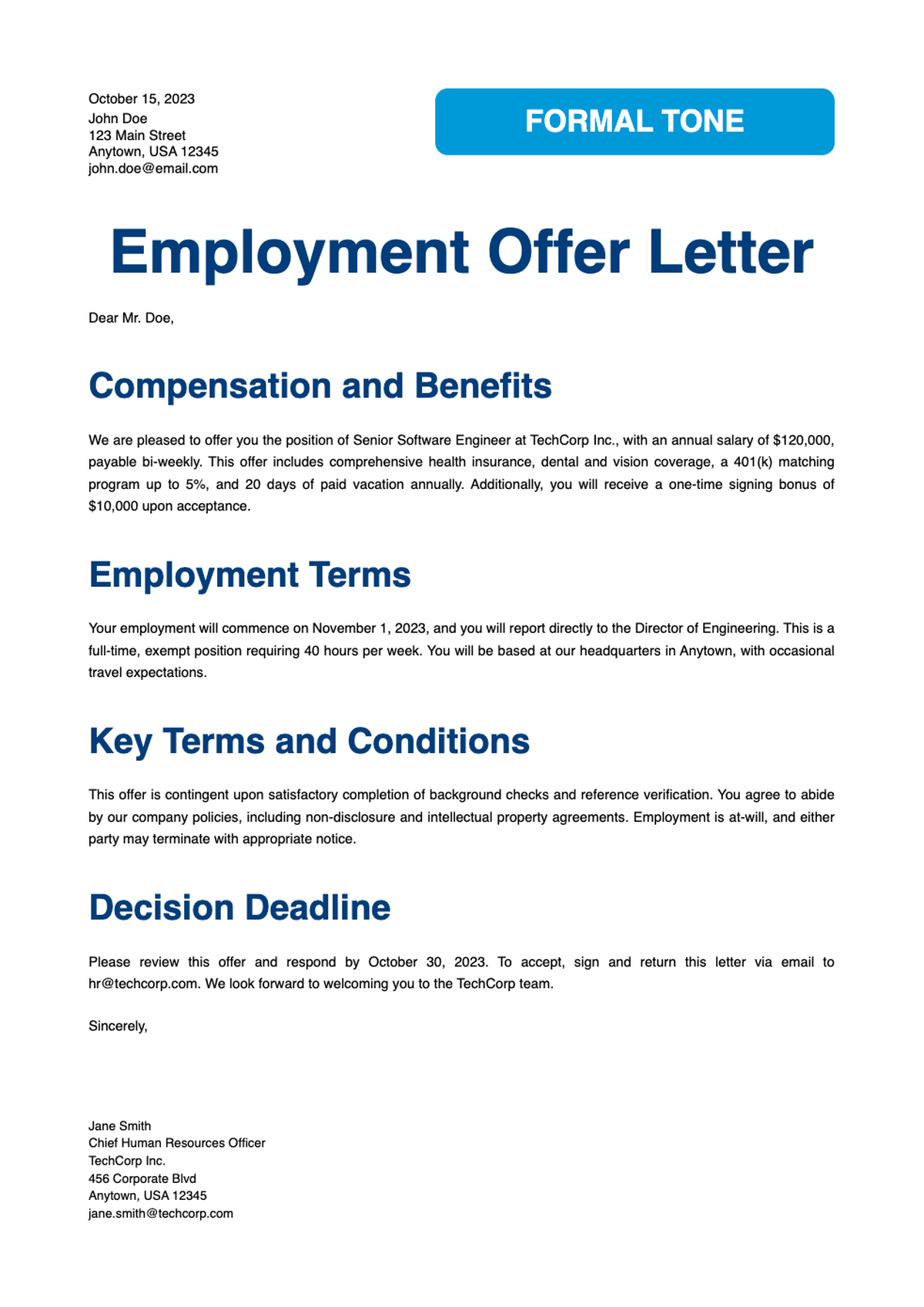 Job offer letter templates with formal and simple tone options_variant_1